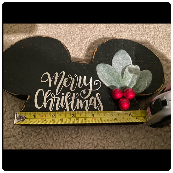 Wooden “Rustic” Finish Mickey “Merry Christmas” Ears Decoration - Picture 4 of 4